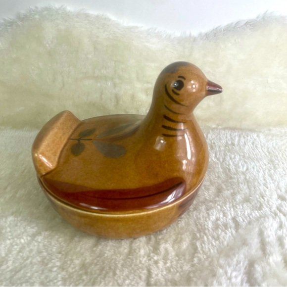 Vintage California Cleminsons Pottery Distlefink Bird Dish with Lid Folk Art - Picture 2 of 9
